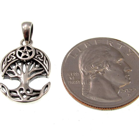 Solid 925 Sterling Silver Celtic Crescent Moon & Star Tree of Life Charm Pendant - Picture 2 of 5